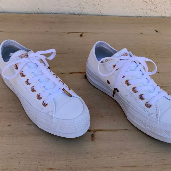 leather converse rose gold eyelets